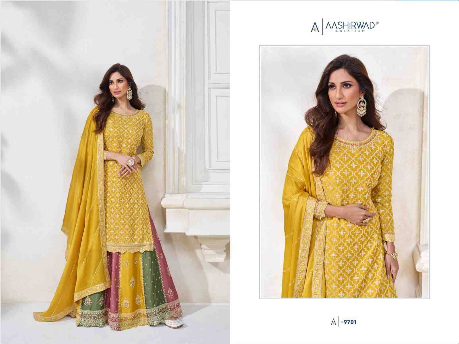 Colors By Aashirwad Creation 9701 To 9703 Series Beautiful Festive Suits Colorful Stylish Fancy Casual Wear & Ethnic Wear Chinnon Silk Dresses At Wholesale Price