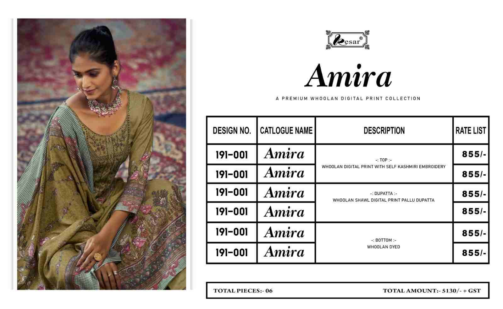 Amira By Kesar 191-001 To 191-006 Series Beautiful Festive Suits Colorful Stylish Fancy Casual Wear & Ethnic Wear Whoolan Dresses At Wholesale Price
