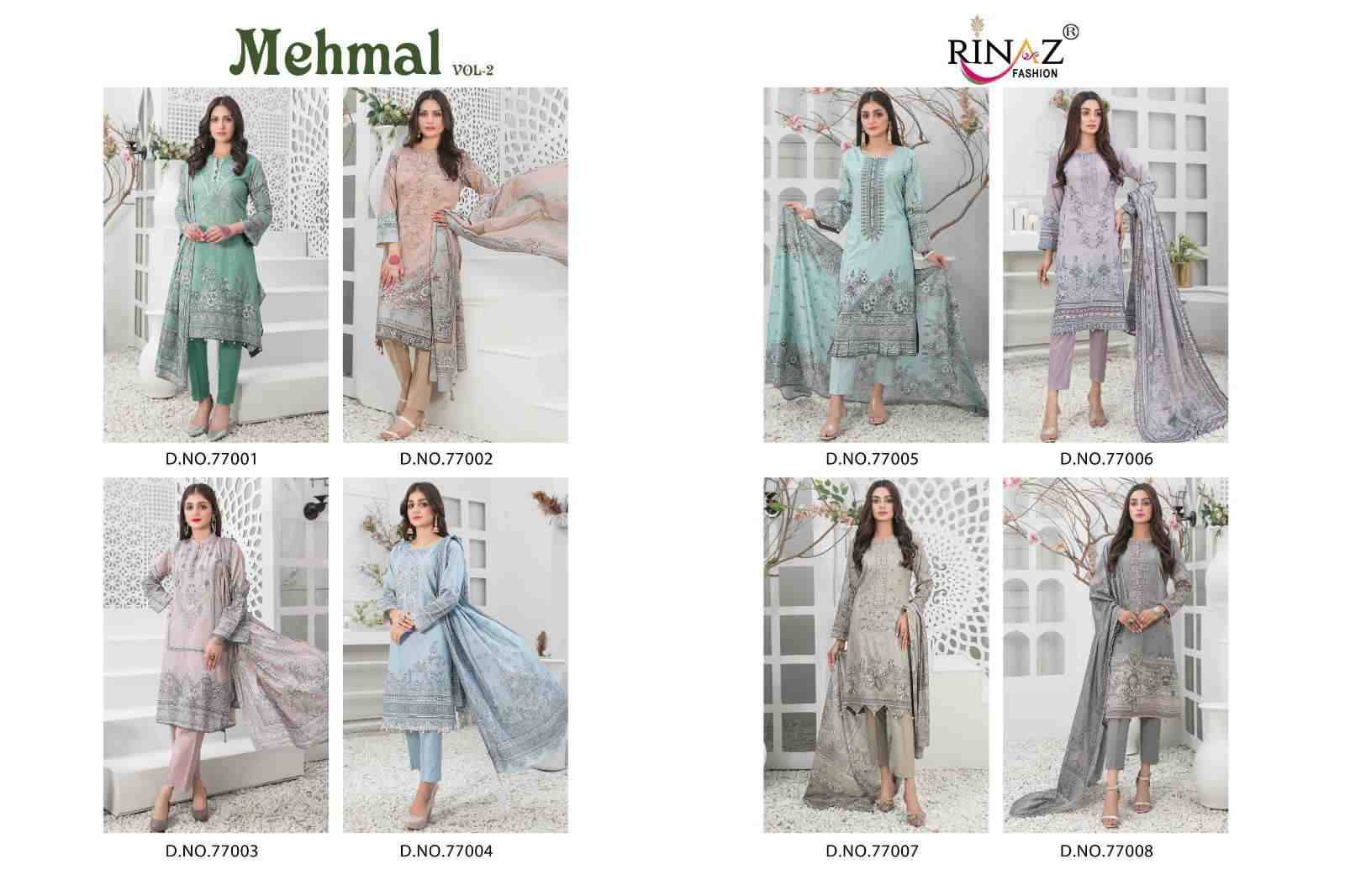 Mehmal Vol-2 By Rinaz Fashion 77001 To 77008 Series Beautiful Pakistani Suits Colorful Stylish Fancy Casual Wear & Ethnic Wear Cambric Cotton Print With Embroidered Dresses At Wholesale Price
