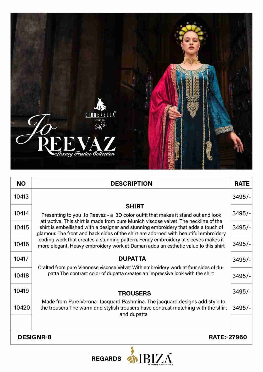Jo Reevaz By Cinderella 10413 To 10420 Series Beautiful Stylish Festive Suits Fancy Colorful Casual Wear & Ethnic Wear & Ready To Wear Pure Velvet With Work Dresses At Wholesale Price