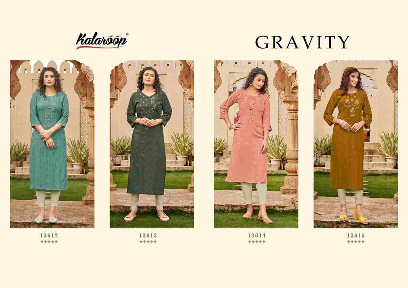 Gravity By Kalaroop 13612 To 13615 Series Designer Stylish Fancy Colorful Beautiful Party Wear & Ethnic Wear Collection Heavy Rayon Embroidered Kurtis At Wholesale Price