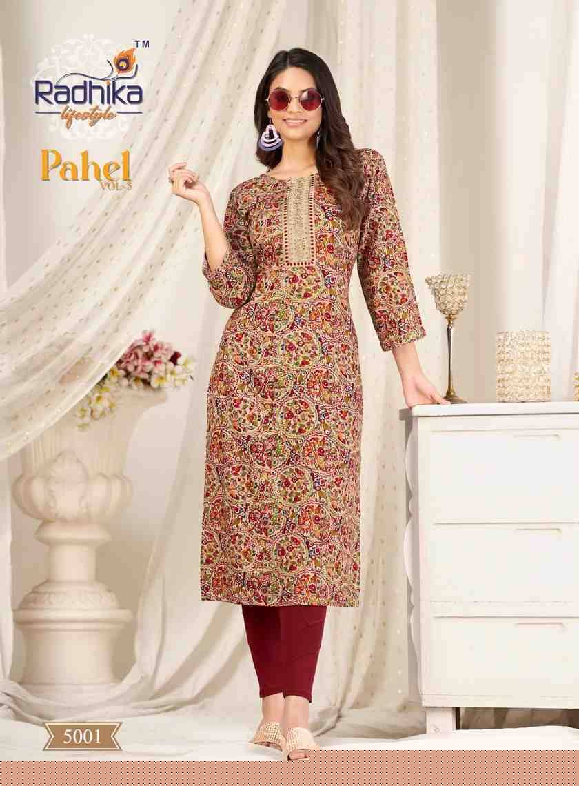 Pahel Vol-5 By Radhika Lifestyle 5001 To 5009 Series Designer Stylish Fancy Colorful Beautiful Party Wear & Ethnic Wear Collection Rayon Prints Kurtis At Wholesale Price