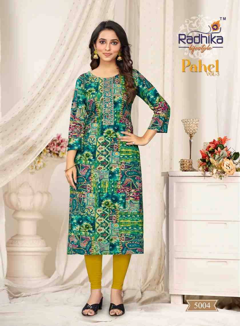 Pahel Vol-5 By Radhika Lifestyle 5001 To 5009 Series Designer Stylish Fancy Colorful Beautiful Party Wear & Ethnic Wear Collection Rayon Prints Kurtis At Wholesale Price