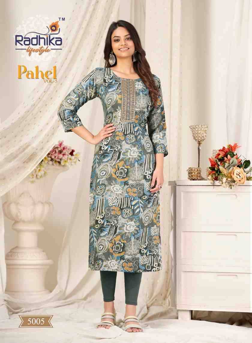 Pahel Vol-5 By Radhika Lifestyle 5001 To 5009 Series Designer Stylish Fancy Colorful Beautiful Party Wear & Ethnic Wear Collection Rayon Prints Kurtis At Wholesale Price