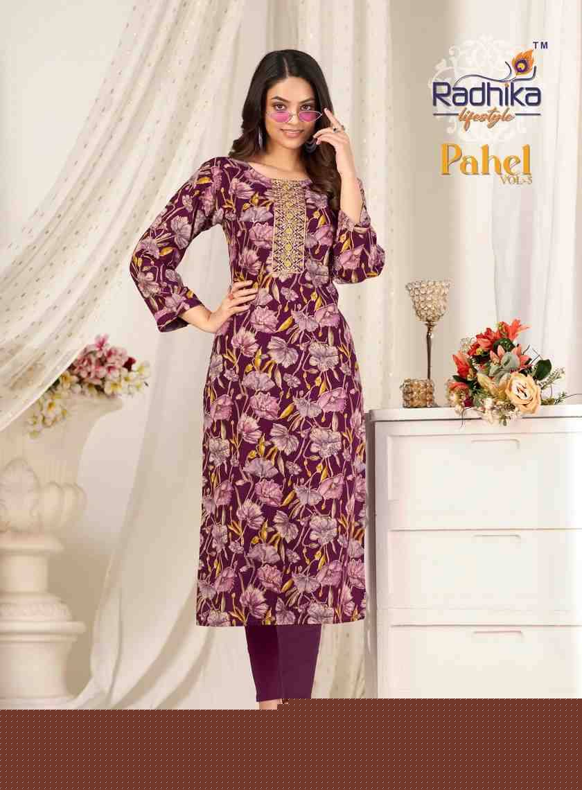 Pahel Vol-5 By Radhika Lifestyle 5001 To 5009 Series Designer Stylish Fancy Colorful Beautiful Party Wear & Ethnic Wear Collection Rayon Prints Kurtis At Wholesale Price
