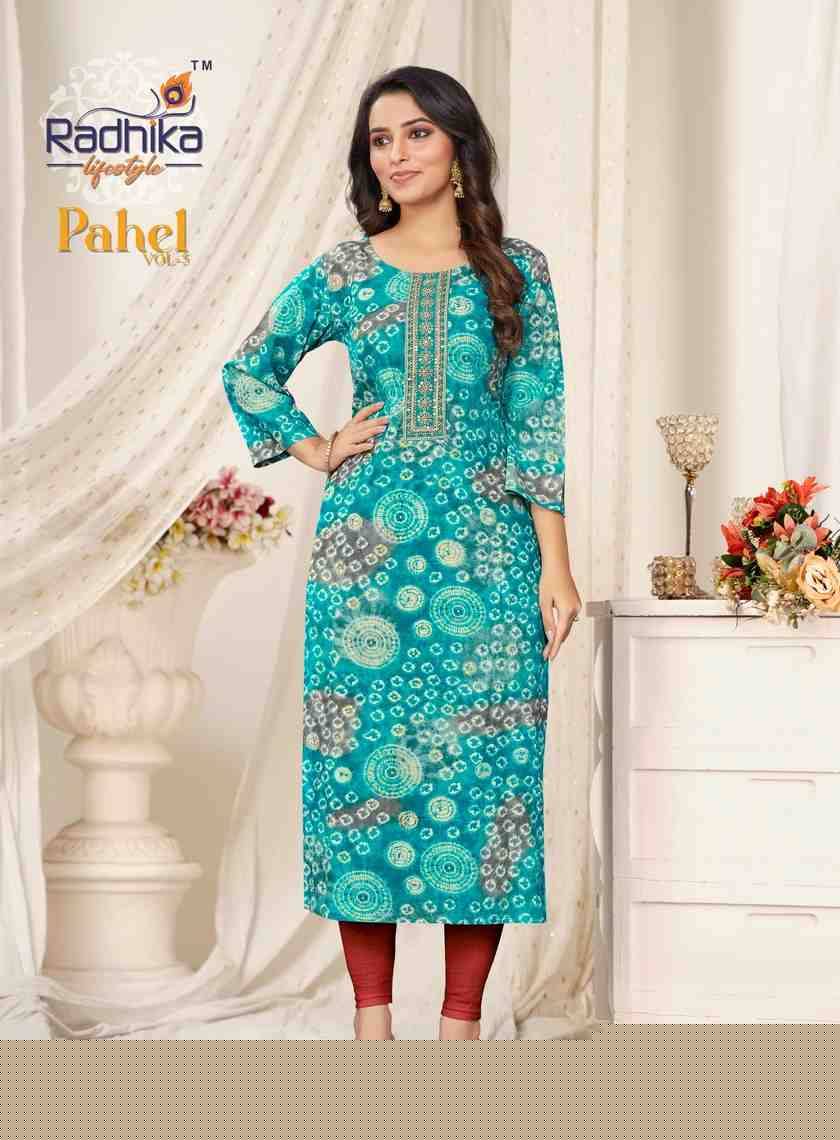 Pahel Vol-5 By Radhika Lifestyle 5001 To 5009 Series Designer Stylish Fancy Colorful Beautiful Party Wear & Ethnic Wear Collection Rayon Prints Kurtis At Wholesale Price