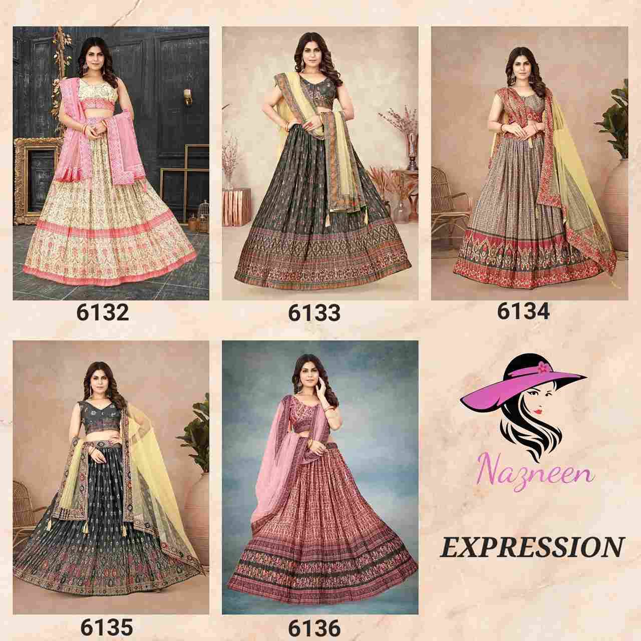 Expression By Nazneen 6132 To 6136 Series Designer Beautiful Festive Collection Occasional Wear & Party Wear Chinnon Silk Lehengas At Wholesale Price