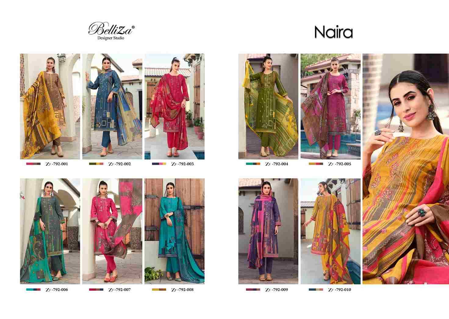 Naira Reloaded By Belliza 792-001 To 792-010 Series Beautiful Stylish Festive Suits Fancy Colorful Casual Wear & Ethnic Wear & Ready To Wear Pure Cotton Print With Work Dresses At Wholesale Price