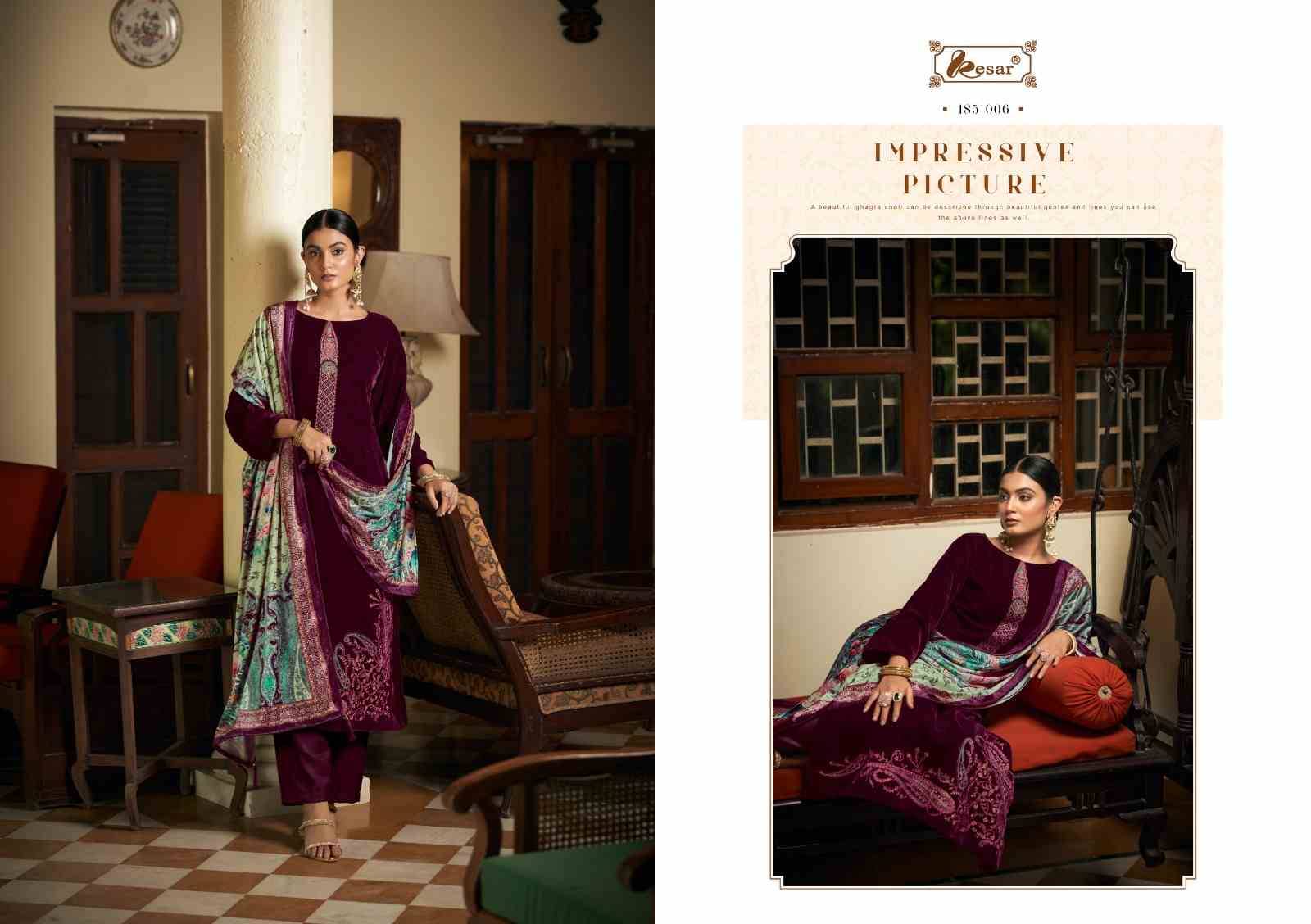 Meenakari By Kesar 185-001 To 185-006 Series Beautiful Stylish Festive Suits Fancy Colorful Casual Wear & Ethnic Wear & Ready To Wear Pure Viscose Velvet Print With Work Dresses At Wholesale Price