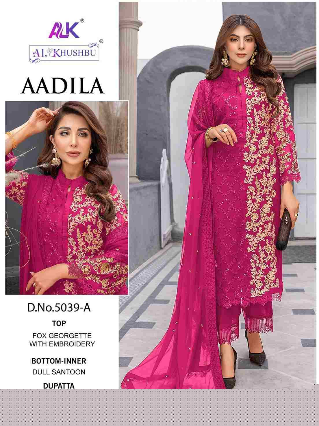 Aadila By Al Khushbu 5039-A To 5039-E Series Beautiful Pakistani Suits Colorful Stylish Fancy Casual Wear & Ethnic Wear Faux Georgette Embroidered Dresses At Wholesale Price