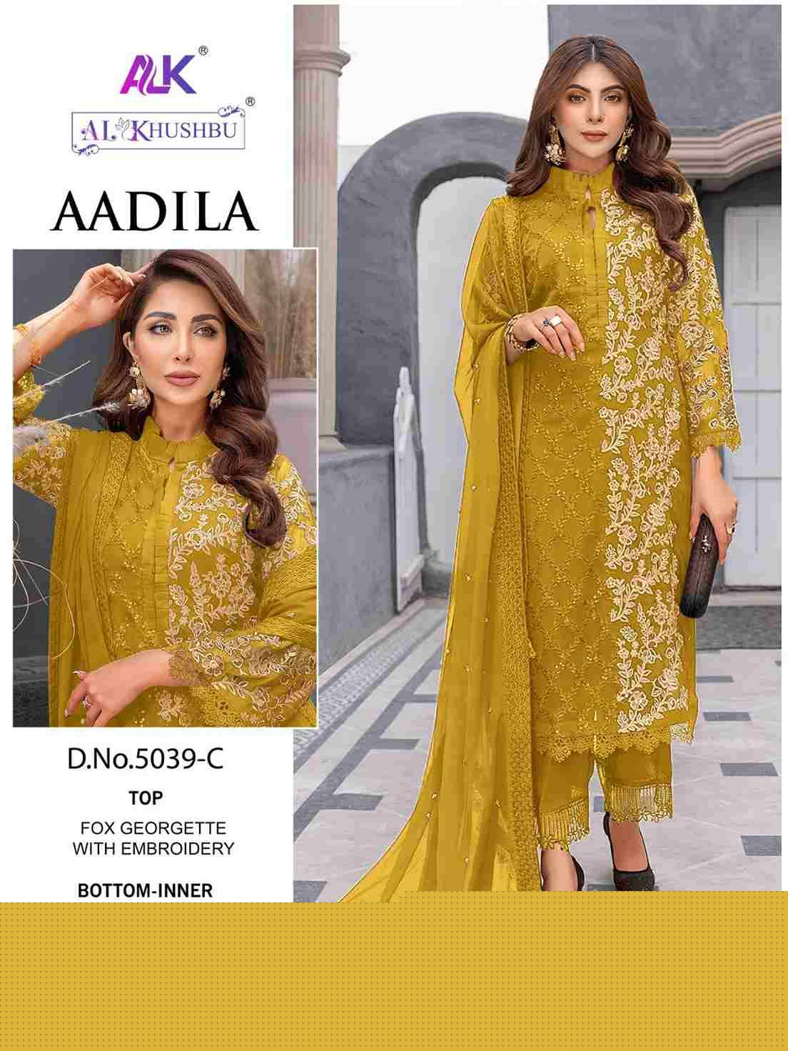 Aadila By Al Khushbu 5039-A To 5039-E Series Beautiful Pakistani Suits Colorful Stylish Fancy Casual Wear & Ethnic Wear Faux Georgette Embroidered Dresses At Wholesale Price