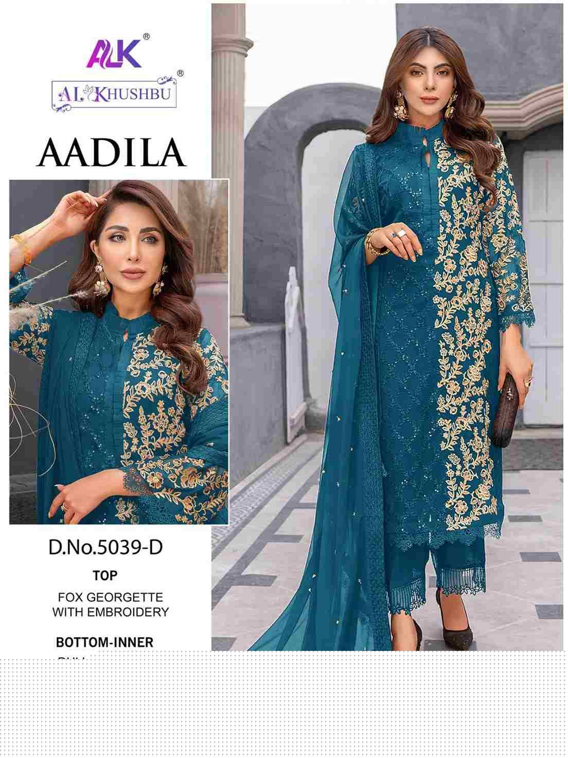 Aadila By Al Khushbu 5039-A To 5039-E Series Beautiful Pakistani Suits Colorful Stylish Fancy Casual Wear & Ethnic Wear Faux Georgette Embroidered Dresses At Wholesale Price