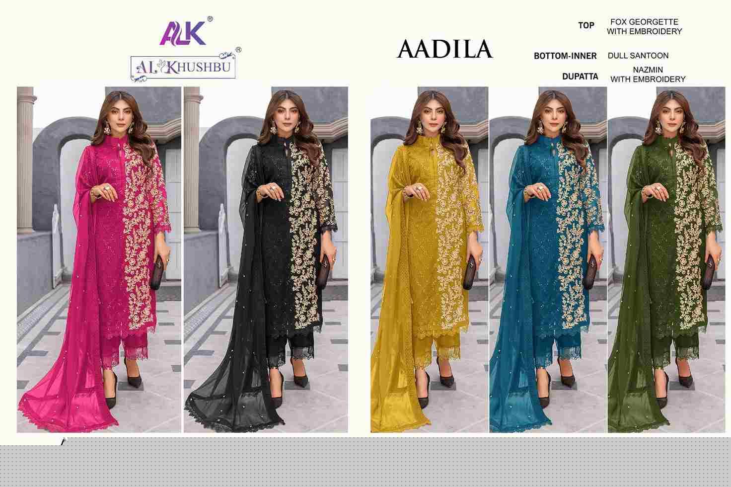 Aadila By Al Khushbu 5039-A To 5039-E Series Beautiful Pakistani Suits Colorful Stylish Fancy Casual Wear & Ethnic Wear Faux Georgette Embroidered Dresses At Wholesale Price