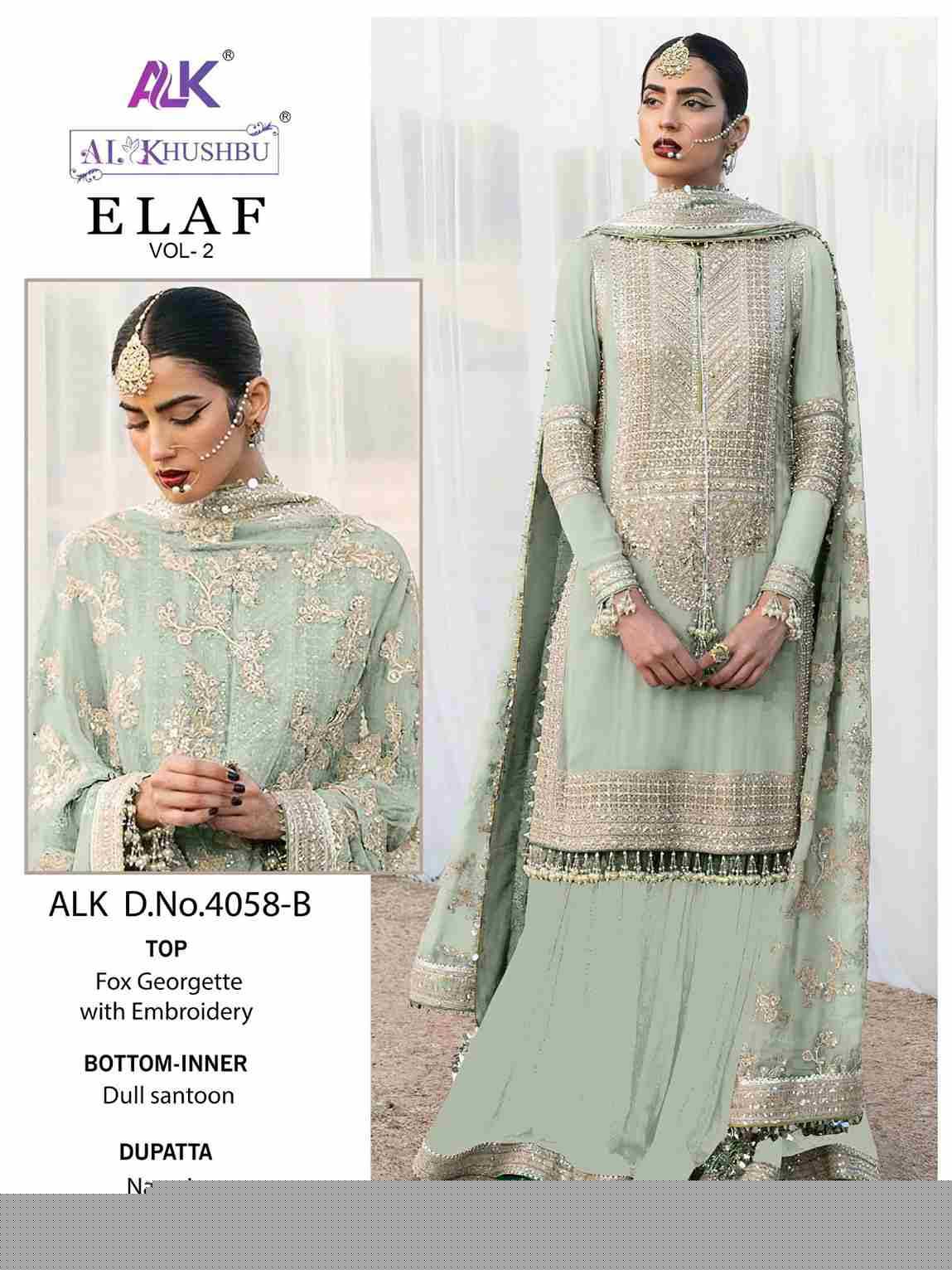 Elaf Vol-2 By Al Khushbu 4058-A To 4058-D Series Beautiful Pakistani Suits Colorful Stylish Fancy Casual Wear & Ethnic Wear Faux Georgette Embroidered Dresses At Wholesale Price