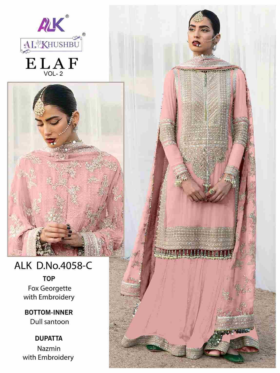 Elaf Vol-2 By Al Khushbu 4058-A To 4058-D Series Beautiful Pakistani Suits Colorful Stylish Fancy Casual Wear & Ethnic Wear Faux Georgette Embroidered Dresses At Wholesale Price