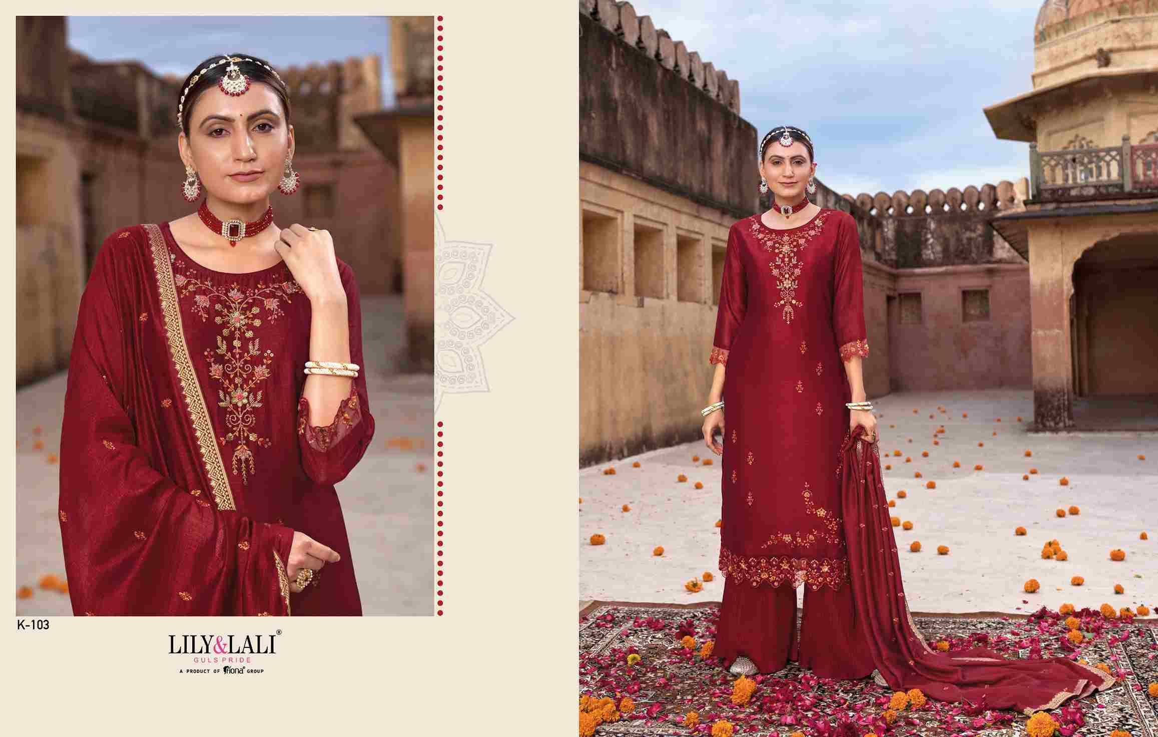 Karwa By Lily And Lali 101 To 106 Series Beautiful Festive Suits Colorful Stylish Fancy Casual Wear & Ethnic Wear Viscose/Organza Silk/Silk Embroidered Dresses At Wholesale Price
