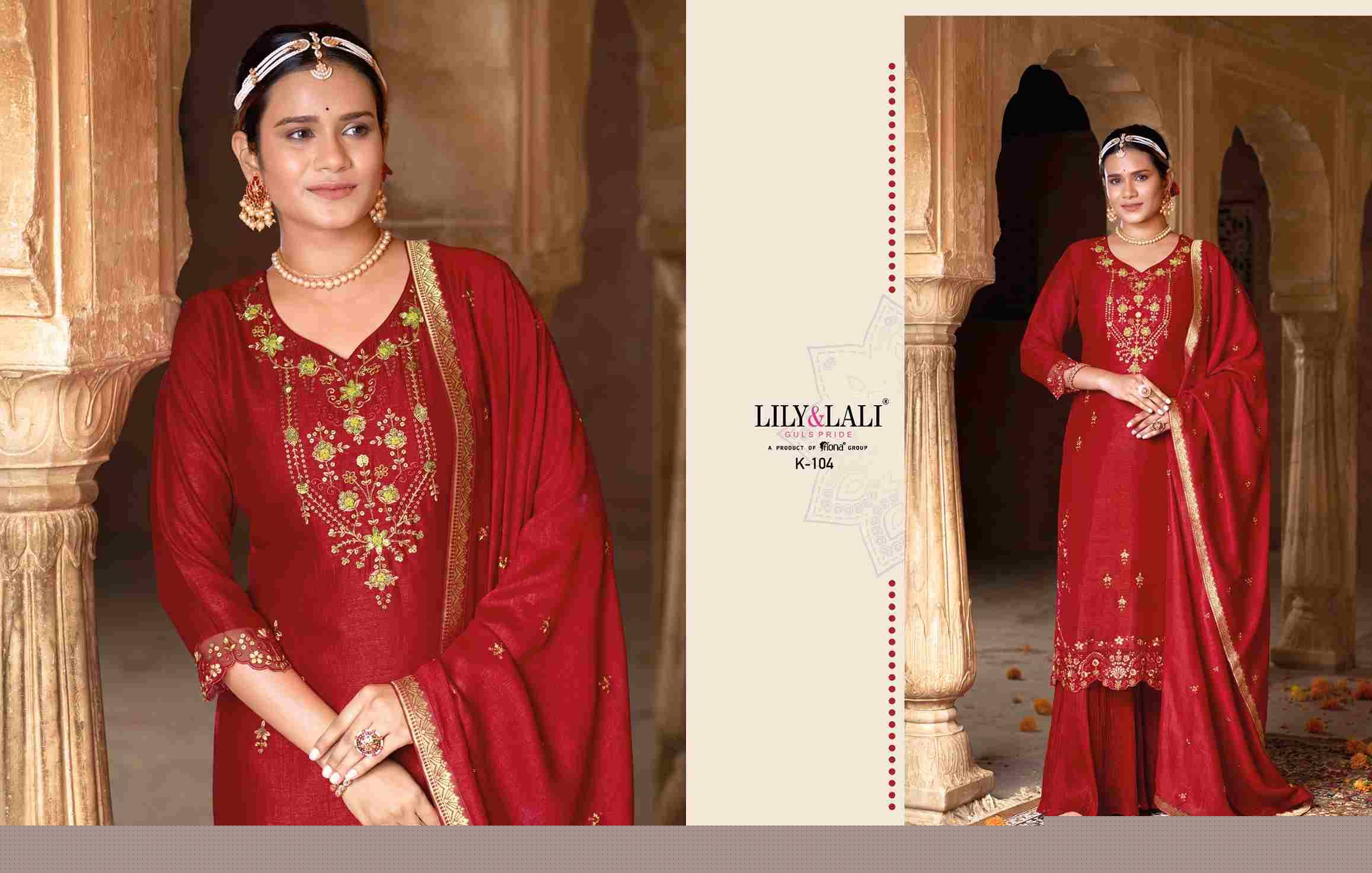 Karwa By Lily And Lali 101 To 106 Series Beautiful Festive Suits Colorful Stylish Fancy Casual Wear & Ethnic Wear Viscose/Organza Silk/Silk Embroidered Dresses At Wholesale Price