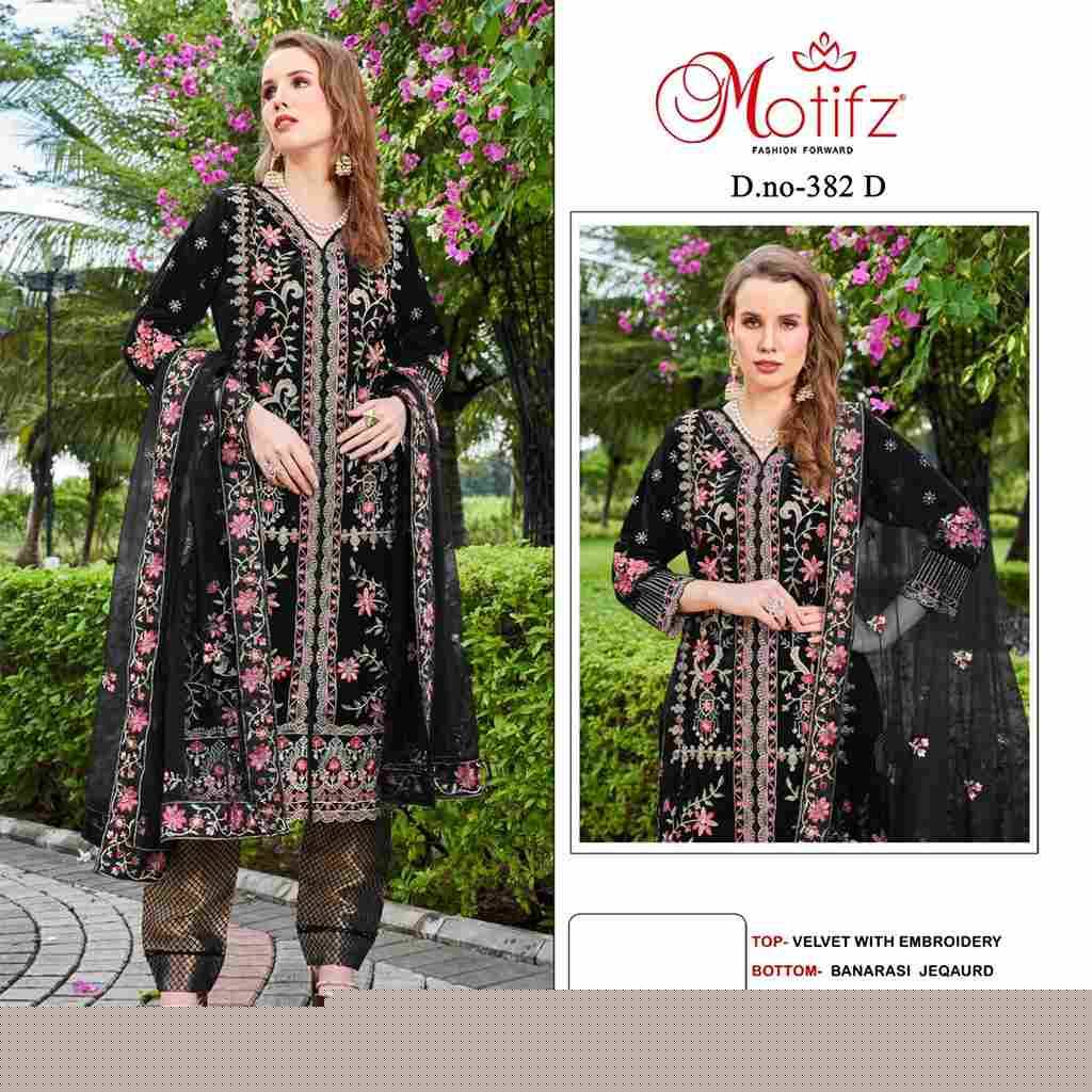 Motifz Hit Design 382 Colours By Motifz 382-A To 382-D Series Beautiful Pakistani Suits Colorful Stylish Fancy Casual Wear & Ethnic Wear Velvet Embroidered Dresses At Wholesale Price