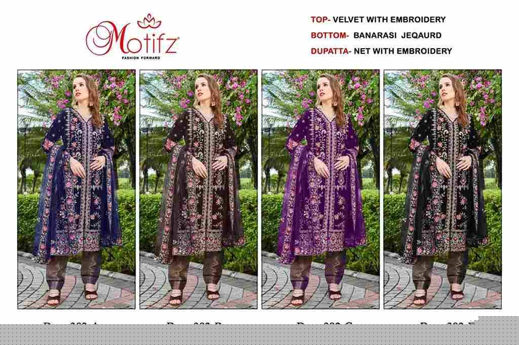 Motifz Hit Design 382 Colours By Motifz 382-A To 382-D Series Beautiful Pakistani Suits Colorful Stylish Fancy Casual Wear & Ethnic Wear Velvet Embroidered Dresses At Wholesale Price