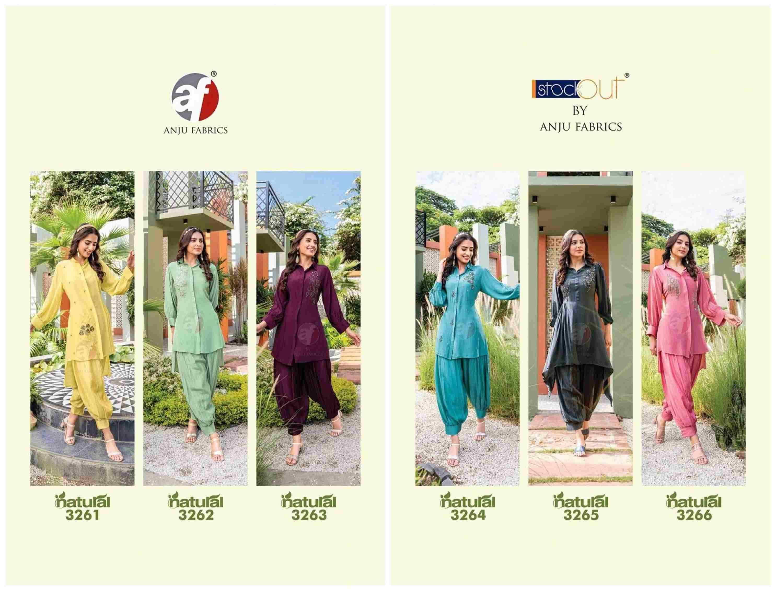 Natural By Anju Fabrics 3261 To 3266 Series Designer Stylish Fancy Colorful Beautiful Party Wear & Ethnic Wear Collection Pure Crepe Co-Ord At Wholesale Price