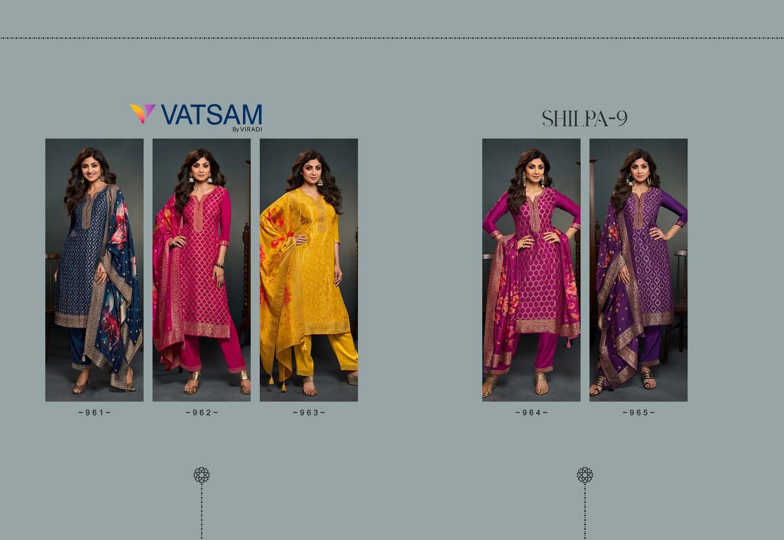 Shilpa Vol-9 By Vatsam 961 To 965 Series Designer Festive Suits Collection Beautiful Stylish Fancy Colorful Party Wear & Occasional Wear Pure Viscose Dola Dresses At Wholesale Price