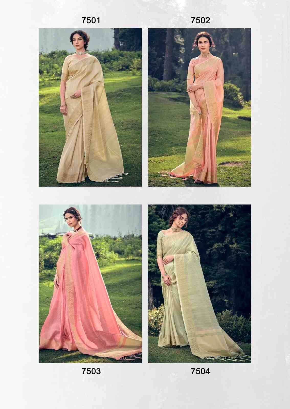 Manya Vol-2 By LT Fabrics 7501 To 7505 Series Indian Traditional Wear Collection Beautiful Stylish Fancy Colorful Party Wear & Occasional Wear Linen Tissue Sarees At Wholesale Price