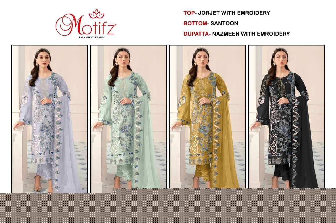 Motifz Hit Design 388 Colours By Motifz 388-A To 388-D Series Beautiful Pakistani Suits Colorful Stylish Fancy Casual Wear & Ethnic Wear Georgette With Embroidered Dresses At Wholesale Price