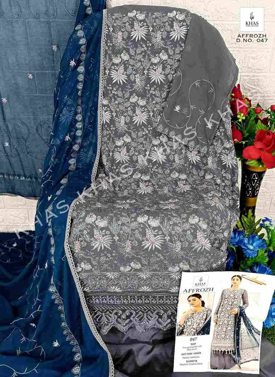 Affrozh By Khas 045 To 047 Series Designer Pakistani Suits Beautiful Stylish Fancy Colorful Party Wear & Occasional Wear Faux Georgette With Embroidery Dresses At Wholesale Price