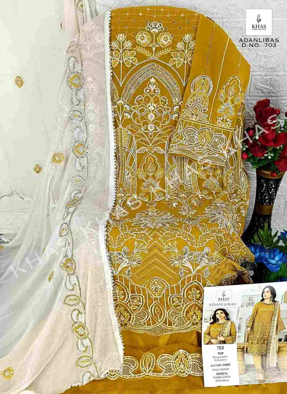 Adan Libas By Khas 702 To 704 Series Designer Pakistani Suits Beautiful Stylish Fancy Colorful Party Wear & Occasional Wear Faux Georgette With Embroidery Dresses At Wholesale Price