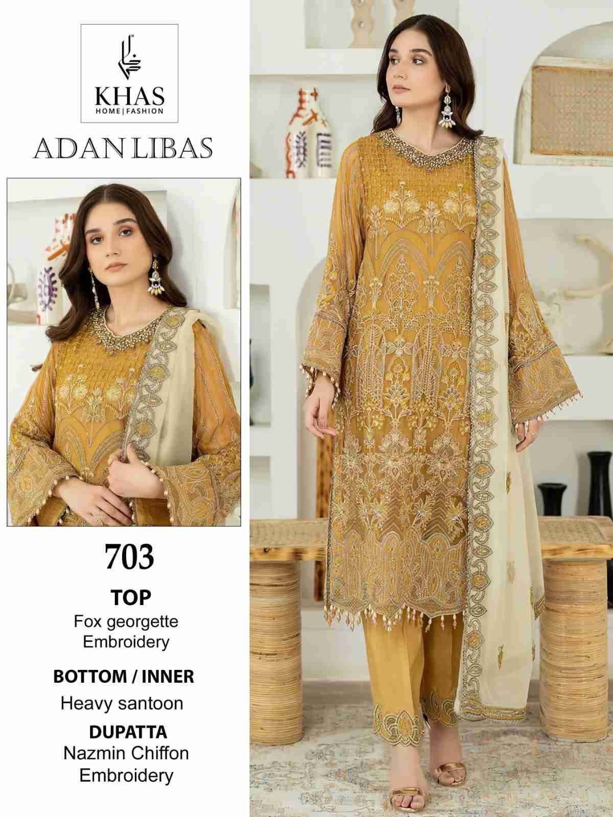 Adan Libas By Khas 702 To 704 Series Designer Pakistani Suits Beautiful Stylish Fancy Colorful Party Wear & Occasional Wear Faux Georgette With Embroidery Dresses At Wholesale Price