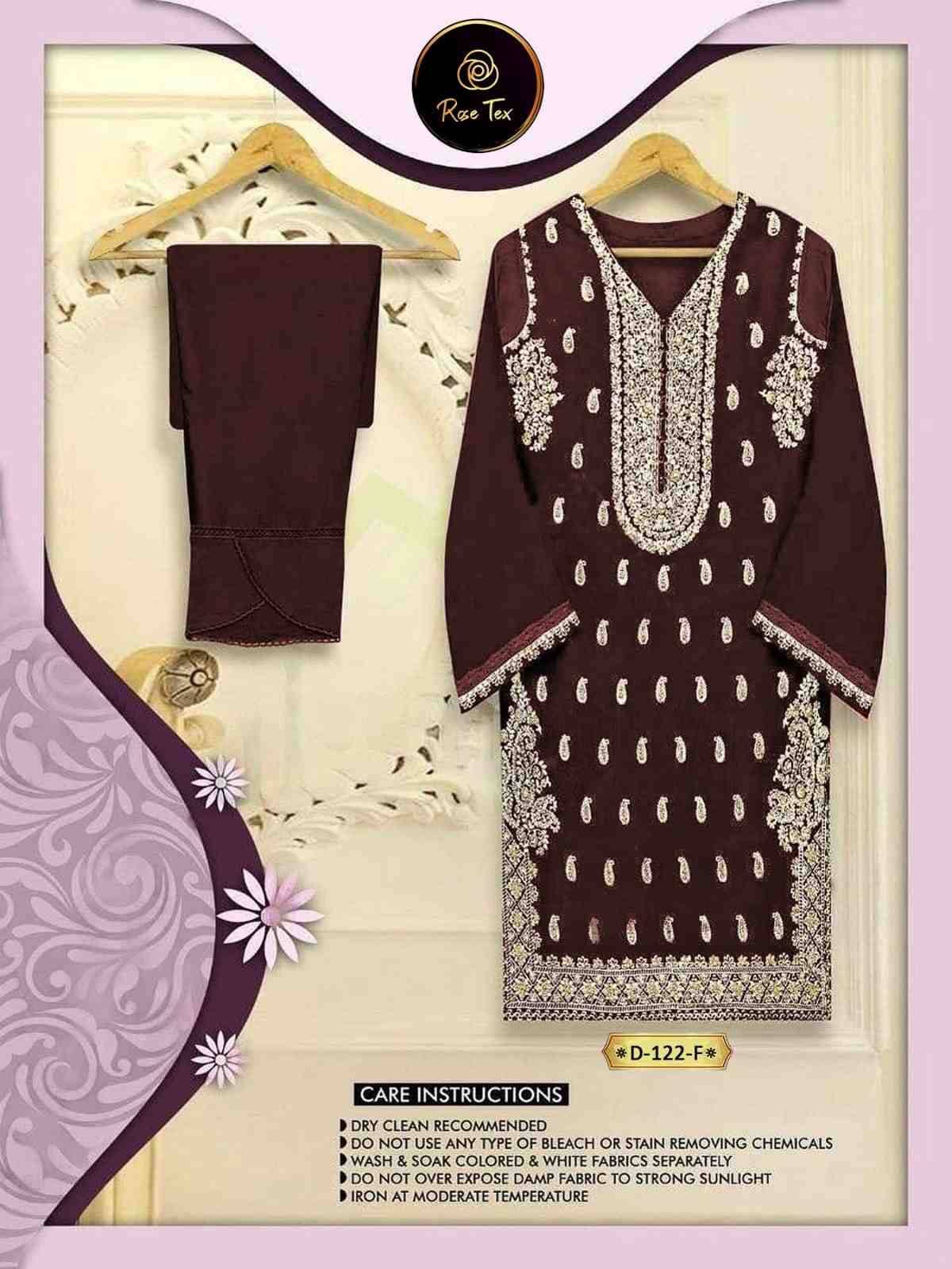 Rose Tex 122 Colours By Rose Tex 122-A To 122-F Series Pakistani Kurtis Beautiful Fancy Colorful Stylish Party Wear & Occasional Wear Faux Georgette Kurtis With Bottom Dresses At Wholesale Price