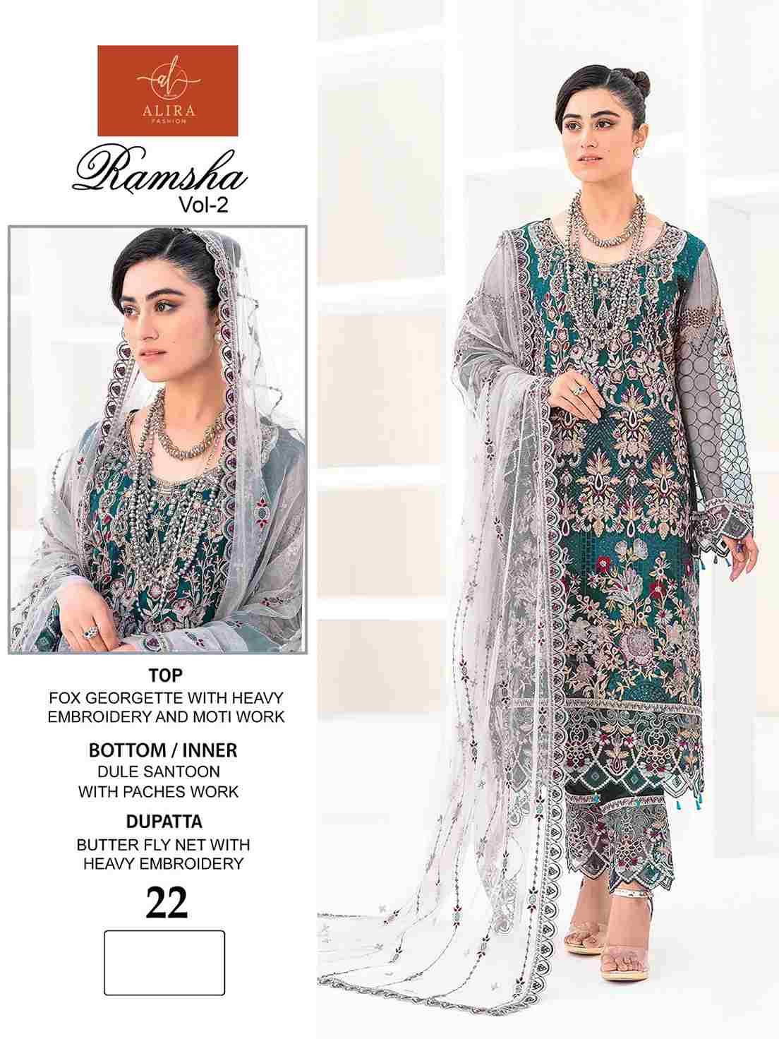 Ramsha Vol-2 By Alira 20 To 22 Series Beautiful Pakistani Suits Colorful Stylish Fancy Casual Wear & Ethnic Wear Georgette With Embroidered Dresses At Wholesale Price