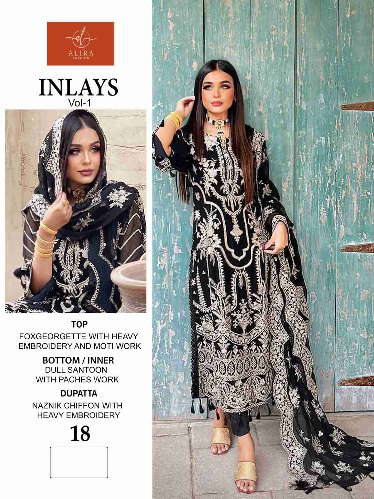 Inlays Vol-1 By Alira 18 To 19 Series Beautiful Pakistani Suits Colorful Stylish Fancy Casual Wear & Ethnic Wear Georgette Embroidered Dresses At Wholesale Price