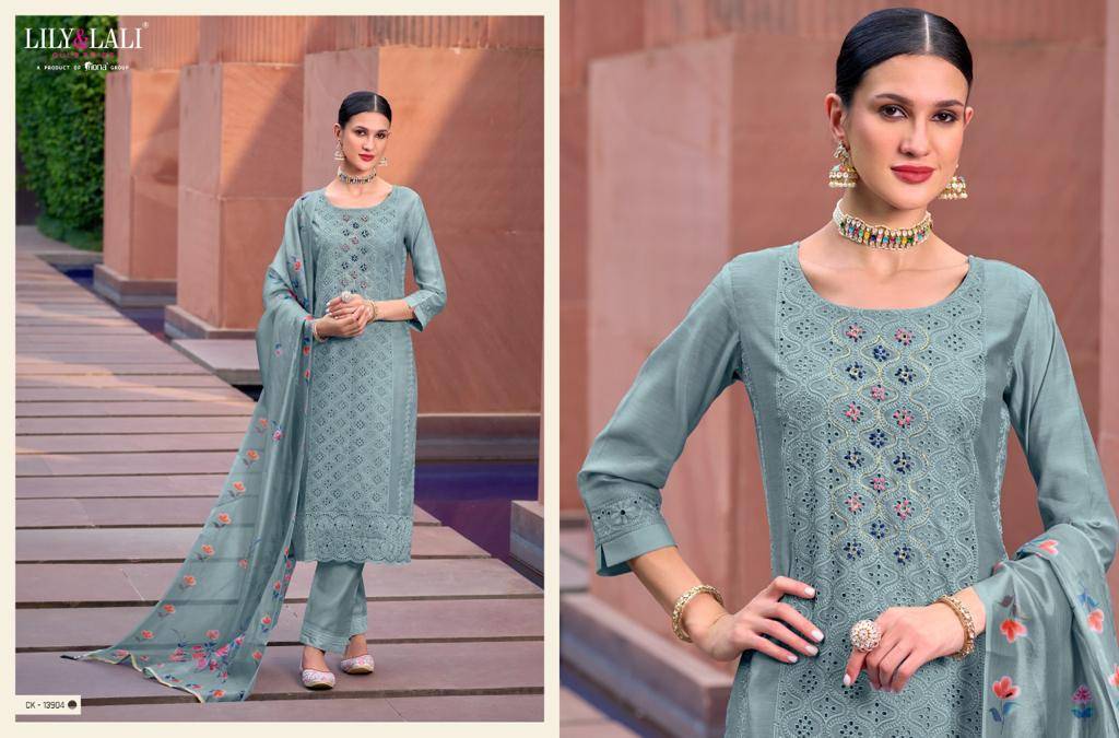 Chikan Kari Vol-2 By Lily And Lali 13901 To 13906 Series Beautiful Stylish Festive Suits Fancy Colorful Casual Wear & Ethnic Wear & Ready To Wear Chanderi Silk Embroidered Dresses At Wholesale Price