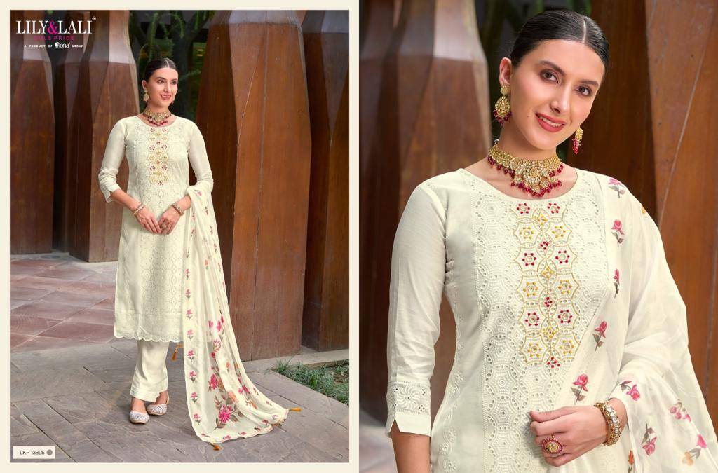Chikan Kari Vol-2 By Lily And Lali 13901 To 13906 Series Beautiful Stylish Festive Suits Fancy Colorful Casual Wear & Ethnic Wear & Ready To Wear Chanderi Silk Embroidered Dresses At Wholesale Price