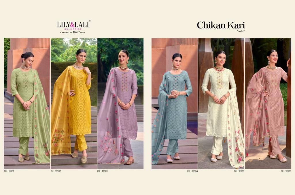 Chikan Kari Vol-2 By Lily And Lali 13901 To 13906 Series Beautiful Stylish Festive Suits Fancy Colorful Casual Wear & Ethnic Wear & Ready To Wear Chanderi Silk Embroidered Dresses At Wholesale Price