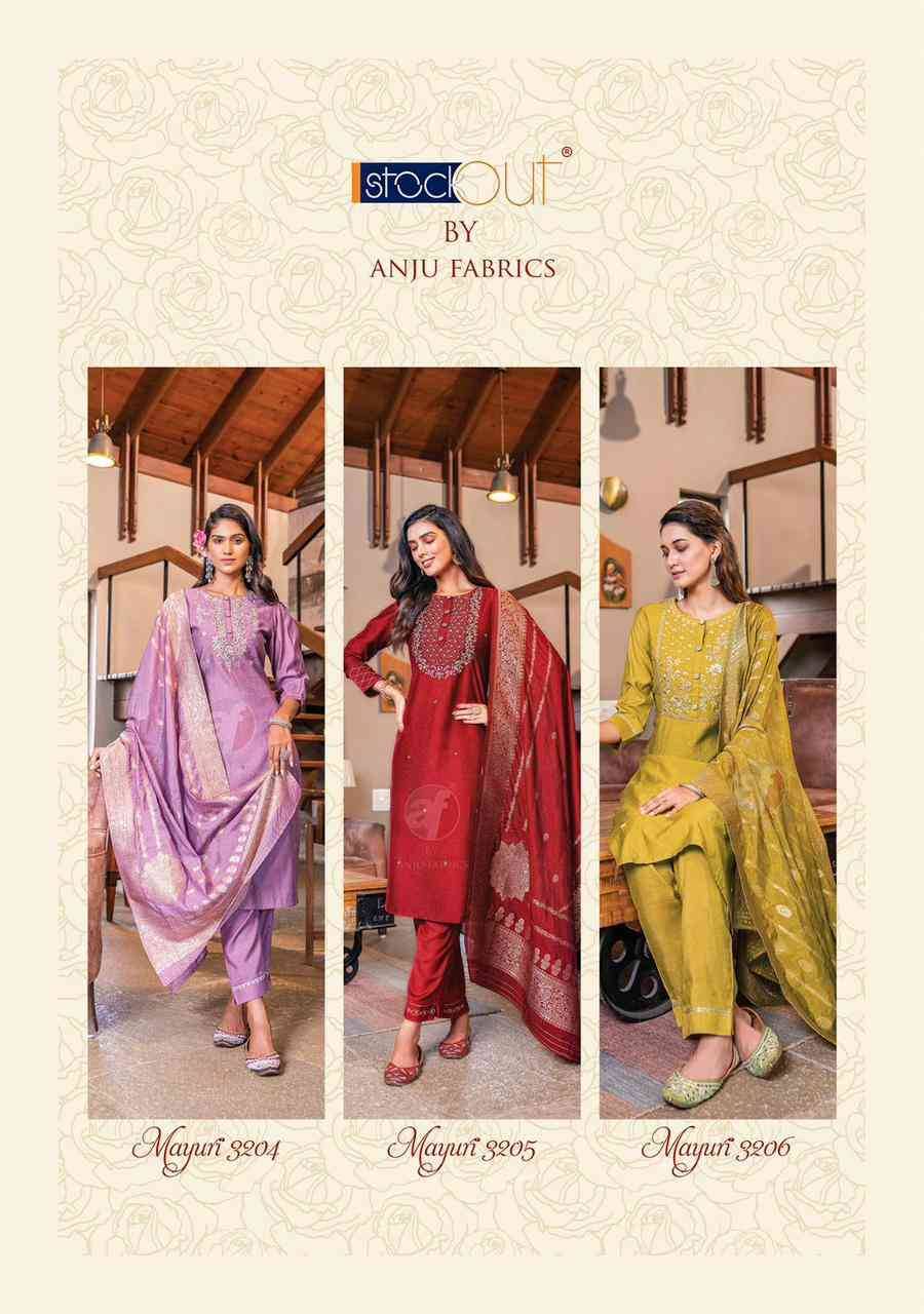 Mayuri Vol-3 By Anju Fabrics 3201 To 3206 Series Designer Festive Suits Collection Beautiful Stylish Fancy Colorful Party Wear & Occasional Wear Viscose Nylon Dresses At Wholesale Price