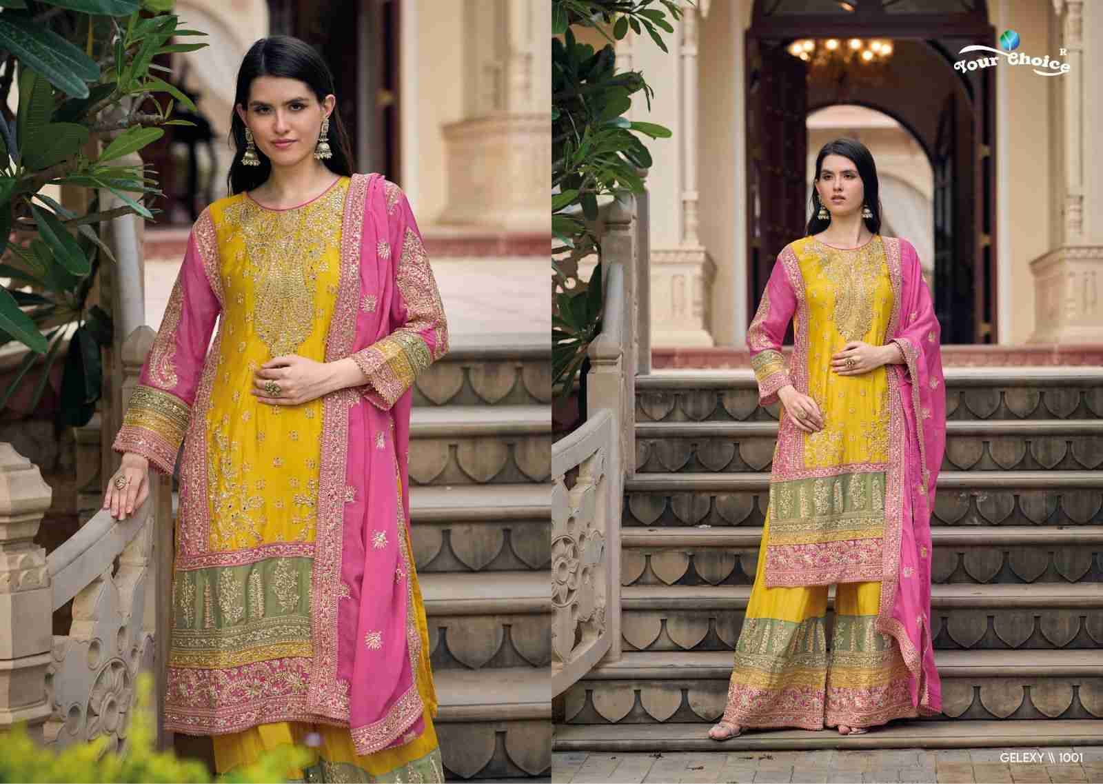 Gelexy By Your Choice 1001 To 1002 Series Beautiful Sharara Suits Colorful Stylish Fancy Casual Wear & Ethnic Wear Pure Chinnon Dresses At Wholesale Price