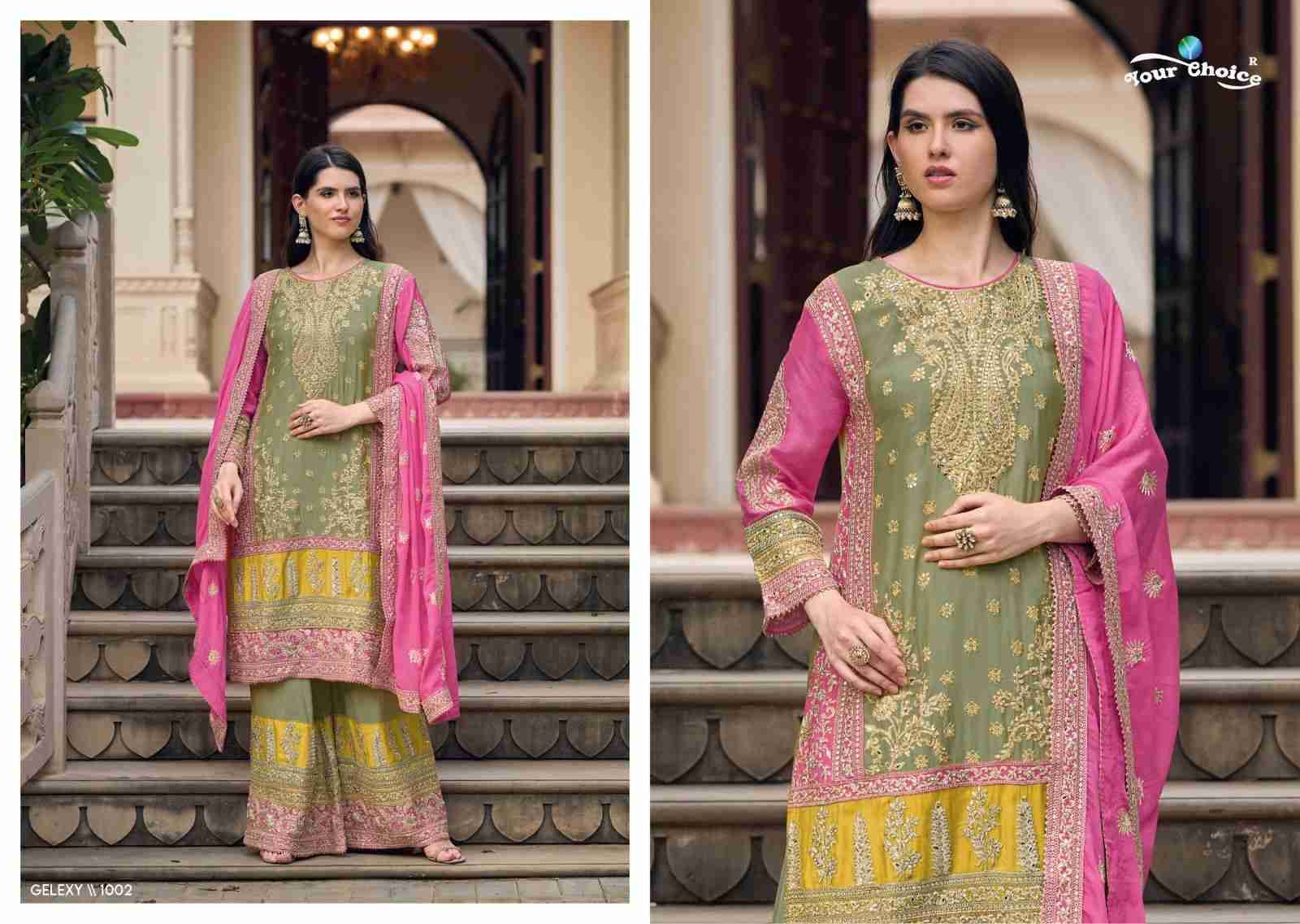 Gelexy By Your Choice 1001 To 1002 Series Beautiful Sharara Suits Colorful Stylish Fancy Casual Wear & Ethnic Wear Pure Chinnon Dresses At Wholesale Price