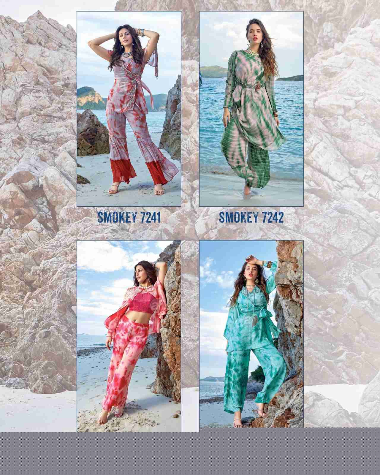 Smokey By Anju Fabrics 7241 To 7244 Series Designer Stylish Fancy Colorful Beautiful Party Wear & Ethnic Wear Collection Pure Georgette/Pure Chinnon/Crepe Co-Ord At Wholesale Price