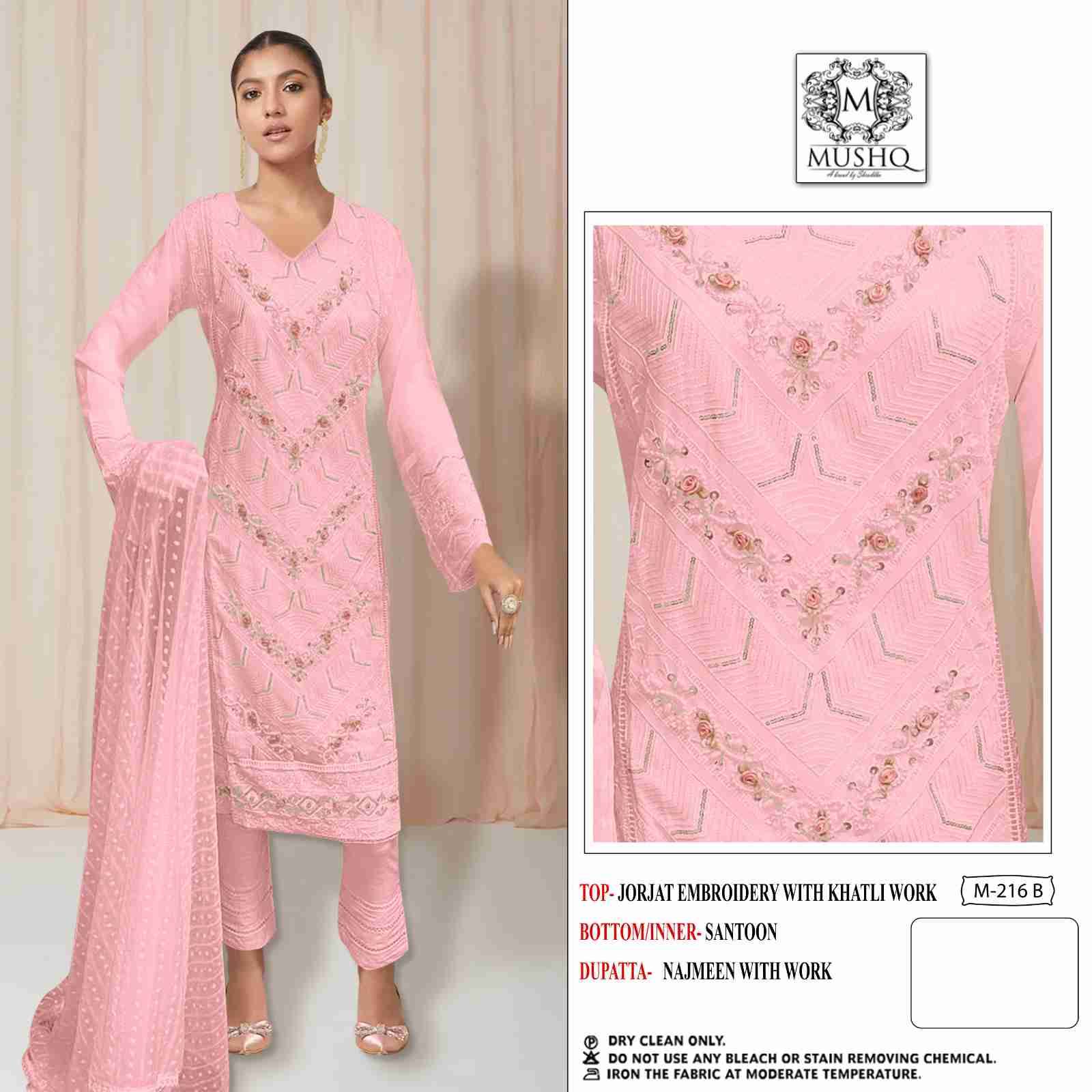 Mushq Hit Design 216 Colours By Mushq 216-A To 216-C Series Beautiful Stylish Pakistani Suits Fancy Colorful Casual Wear & Ethnic Wear & Ready To Wear Heavy Georgette Embroidery Dresses At Wholesale Price
