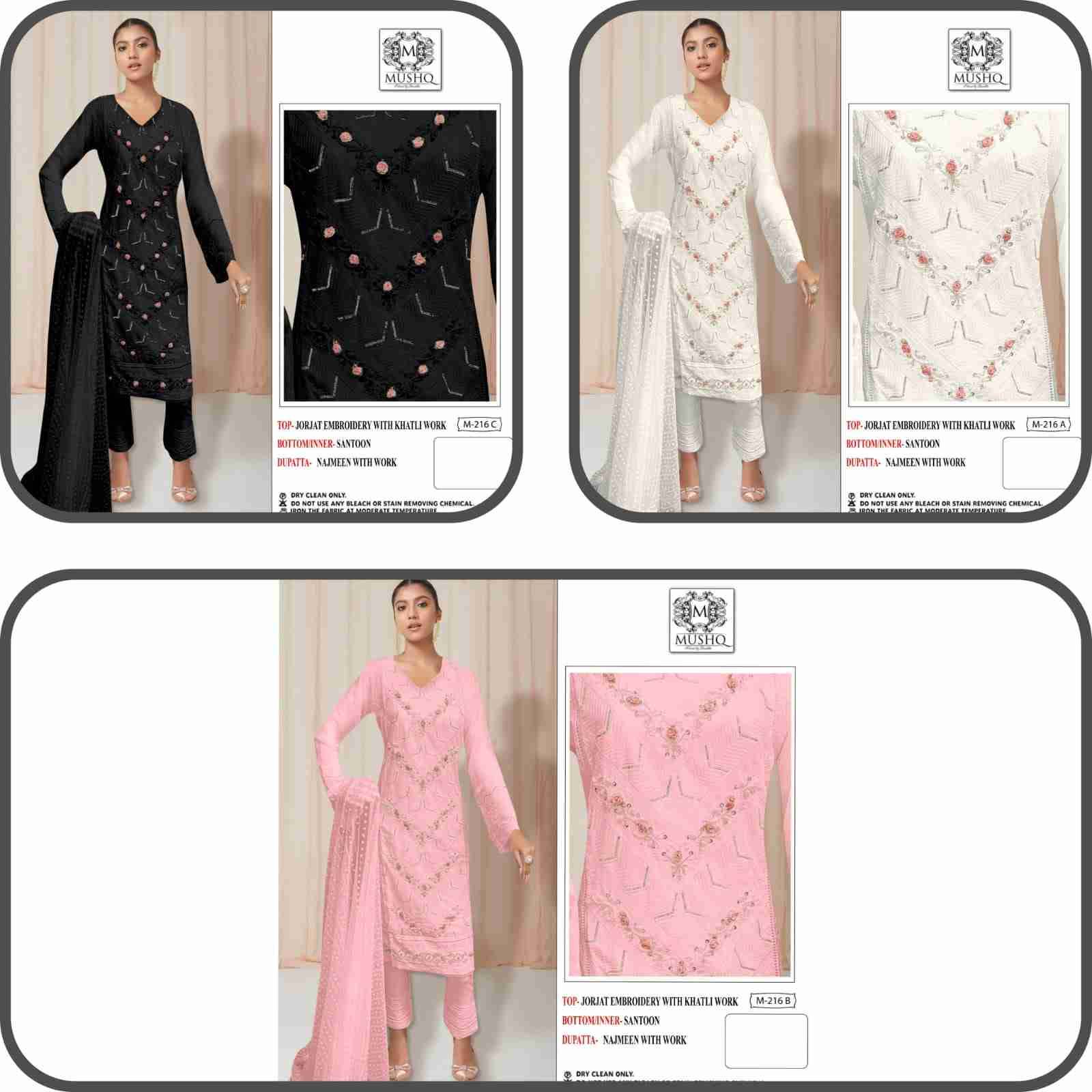 Mushq Hit Design 216 Colours By Mushq 216-A To 216-C Series Beautiful Stylish Pakistani Suits Fancy Colorful Casual Wear & Ethnic Wear & Ready To Wear Heavy Georgette Embroidery Dresses At Wholesale Price