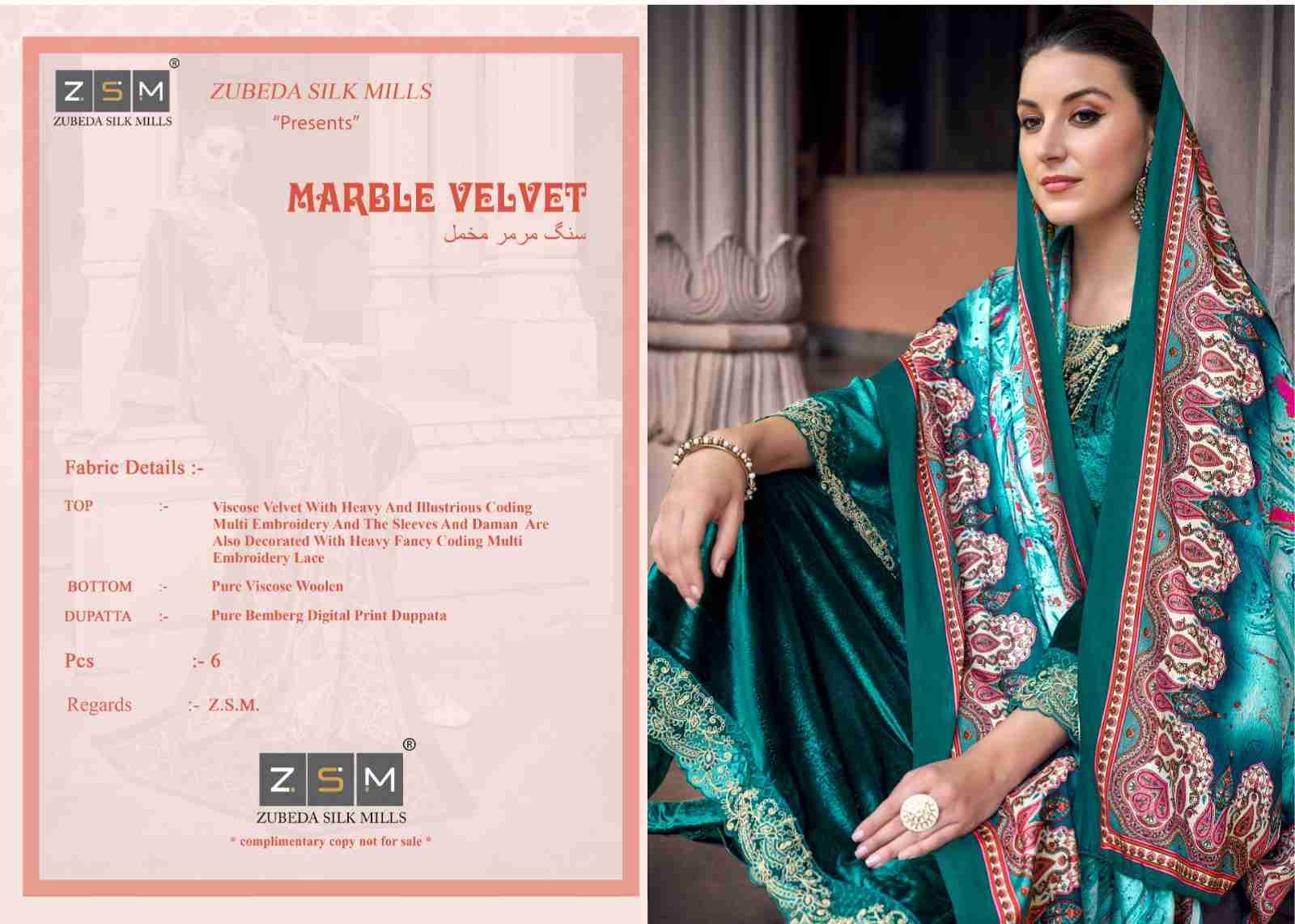 Marble Velvet By Zsm 1001 To 1006 Series Beautiful Stylish Festive Suits Fancy Colorful Casual Wear & Ethnic Wear & Ready To Wear Viscose Velvet Embroidery Dresses At Wholesale Price