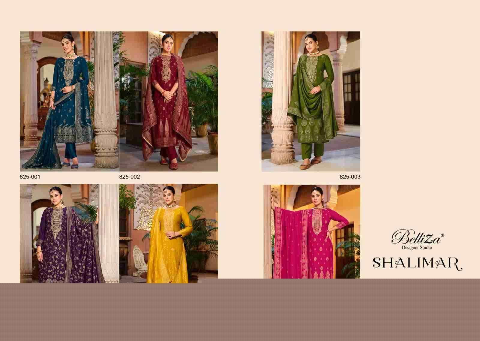 Shalimar By Belliza 825-001 To 825-006 Series Beautiful Festive Suits Colorful Stylish Fancy Casual Wear & Ethnic Wear Pure Viscose Pashmina Embroidered Dresses At Wholesale Price