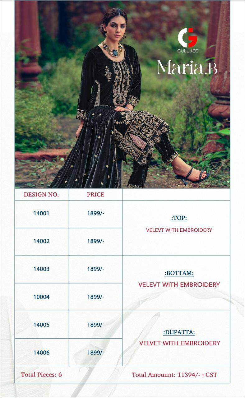 Maria.B By Gull Jee 14001 To 14006 Series Designer Suits Beautiful Stylish Fancy Colorful Party Wear & Occasional Wear Velvet With Embroidery Dresses At Wholesale Price