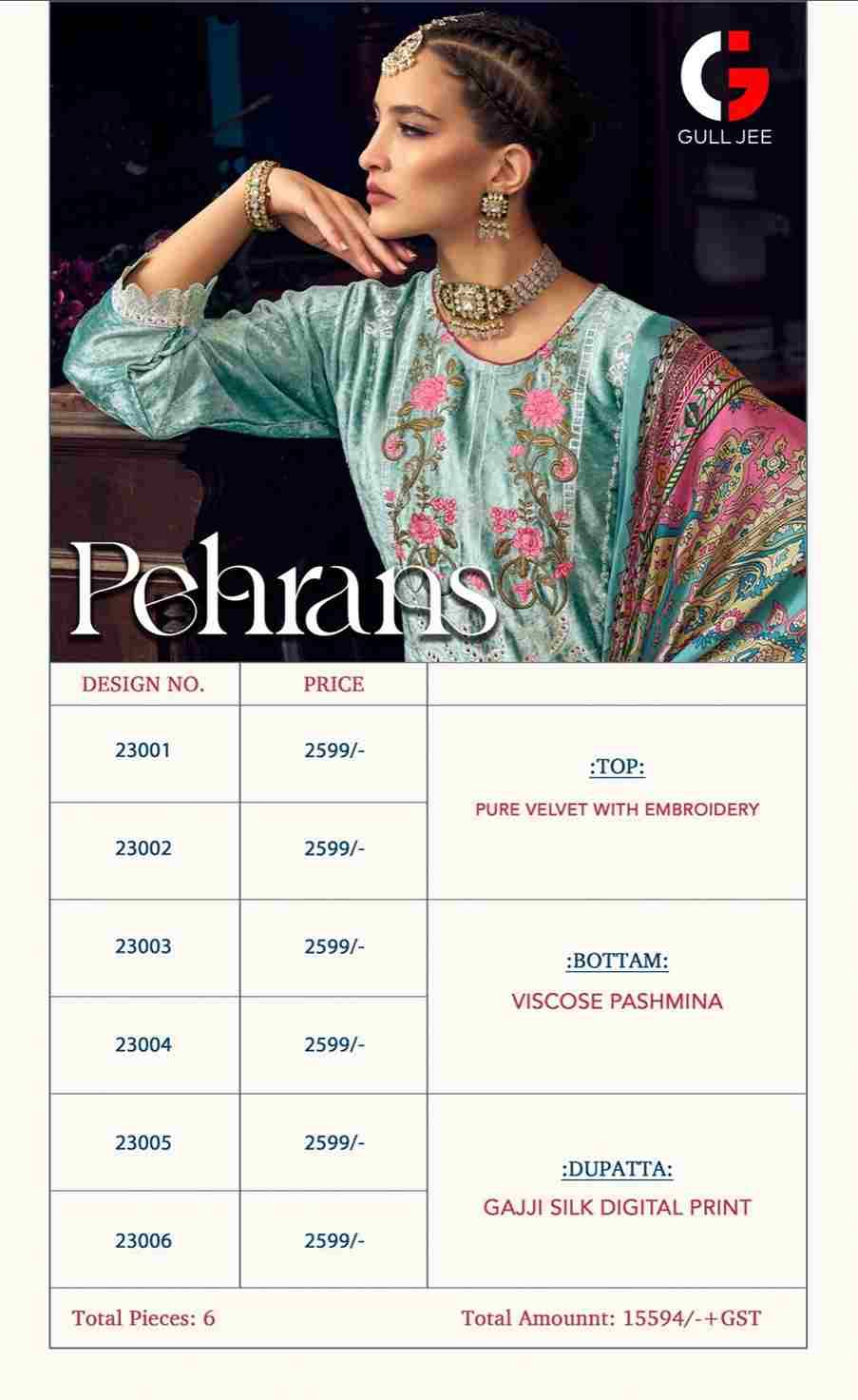 Pehrans By Gull Jee 23001 To 23006 Series Designer Suits Beautiful Stylish Fancy Colorful Party Wear & Occasional Wear Velvet With Embroidery Dresses At Wholesale Price