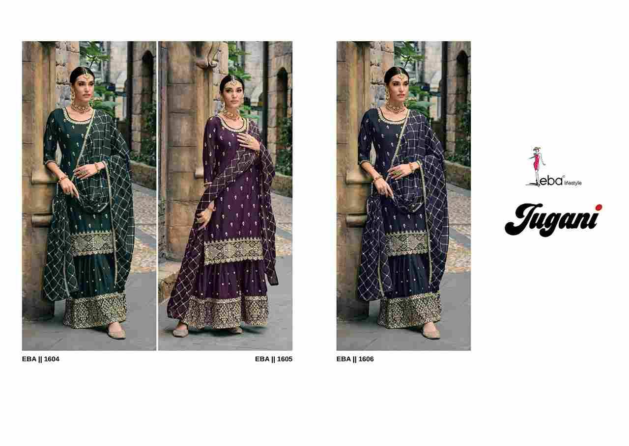 Jugani By Eba Lifestyle 1604 To 1606 Series Beautiful Sharara Suits Colorful Stylish Fancy Casual Wear & Ethnic Wear Chinnon Dresses At Wholesale Price