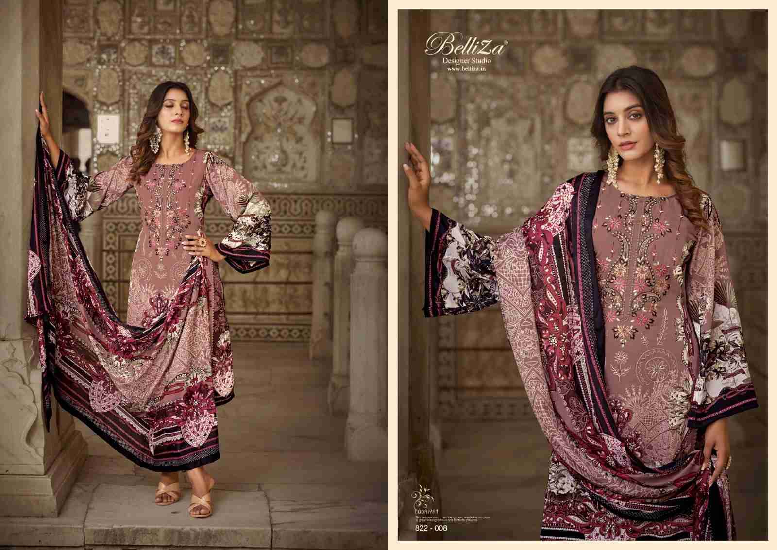 Nooriyat By Belliza 822-001 To 822-008 Series Beautiful Festive Suits Stylish Fancy Colorful Party Wear & Occasional Wear Pure Crepe Dresses At Wholesale Price