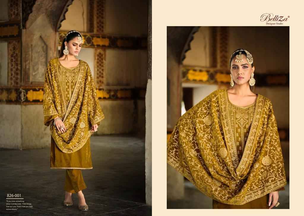 Nagina By Belliza 826-001 To 826-006 Series Beautiful Festive Suits Stylish Fancy Colorful Party Wear & Occasional Wear Pure Velvet Embroidered Dresses At Wholesale Price