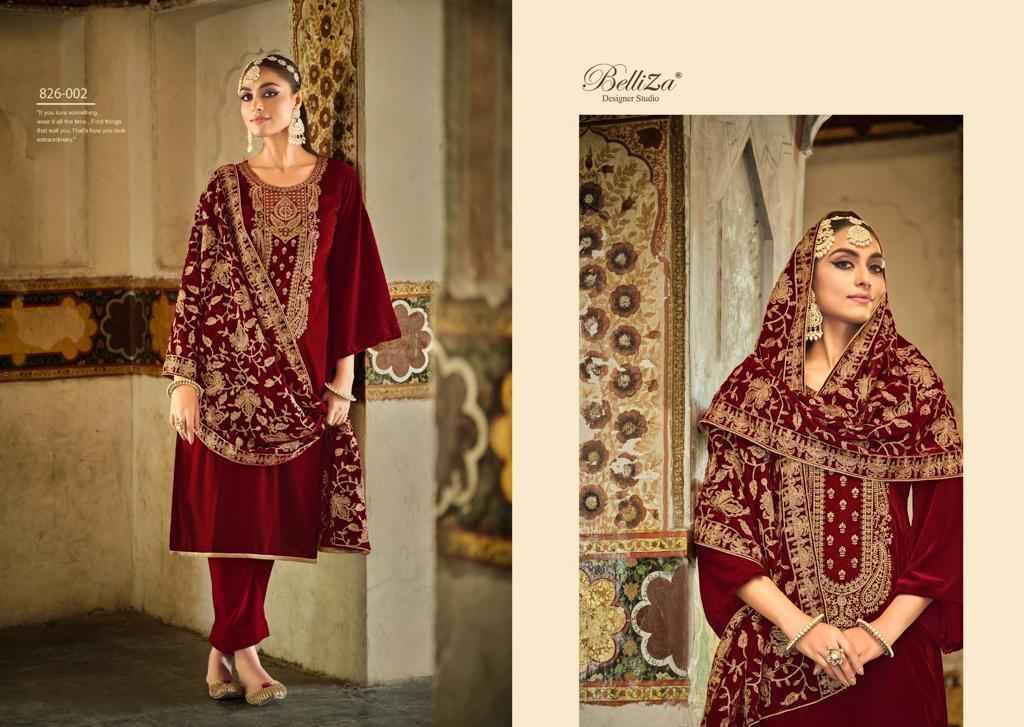 Nagina By Belliza 826-001 To 826-006 Series Beautiful Festive Suits Stylish Fancy Colorful Party Wear & Occasional Wear Pure Velvet Embroidered Dresses At Wholesale Price